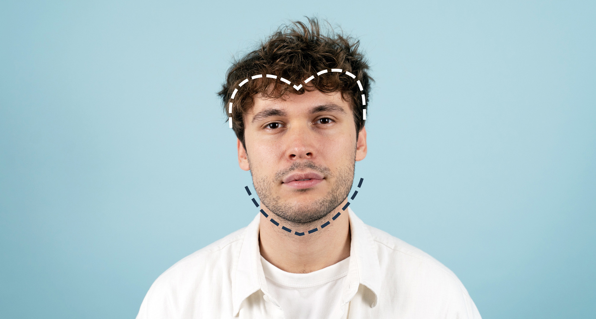 sydämenmuotoisten kasvojen ääriviivat sinistä taustaa vasten