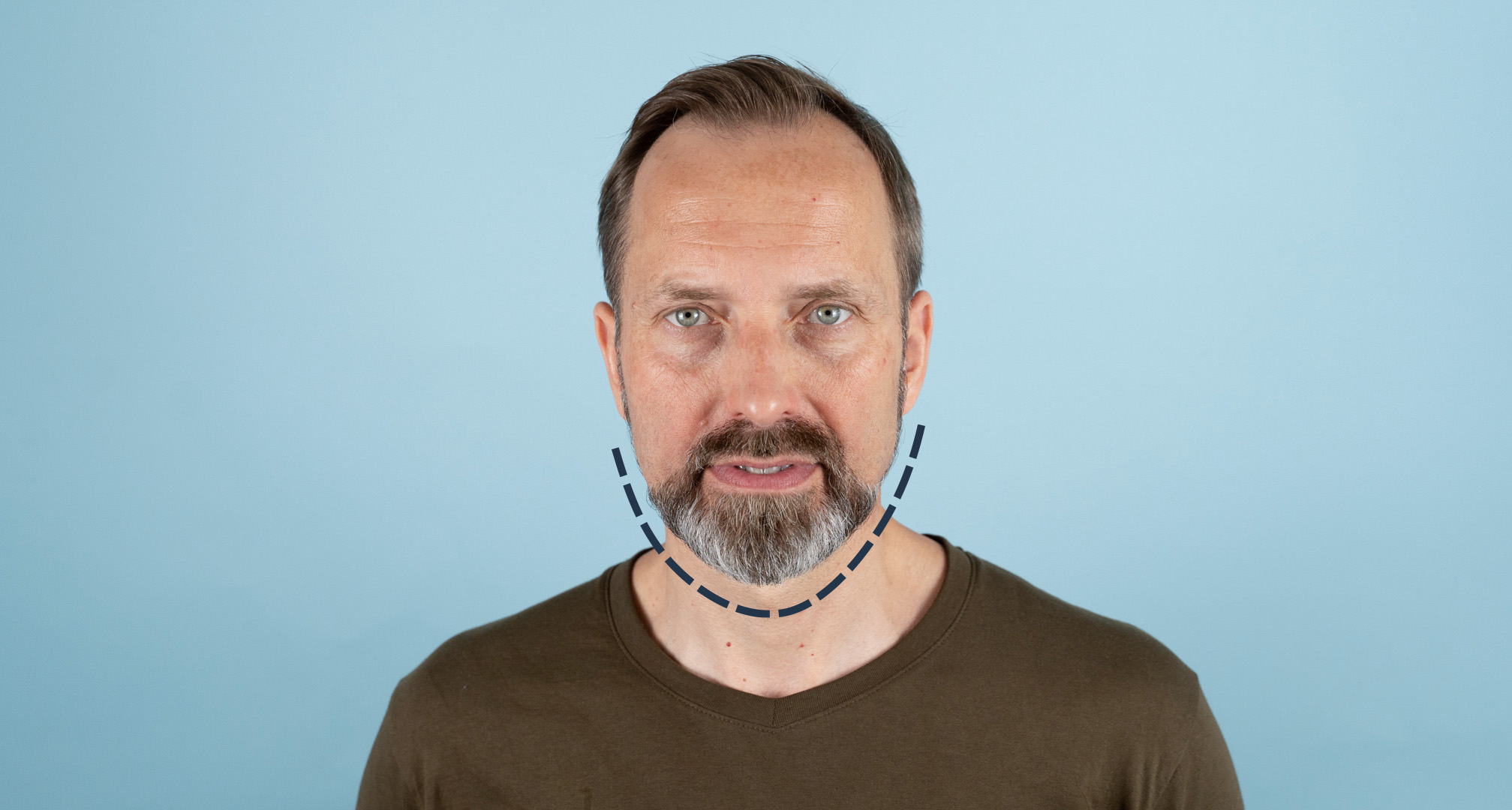 soikean muotoisten kasvojen ääriviivat sinisellä taustalla