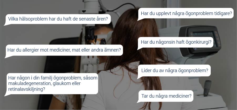 Din läkare kommer att ställa dig flera frågor innan din ögonundersökning