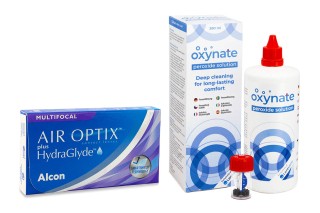 Air Optix Plus Hydraglyde Multifocal (3 linssiä) + Oxynate Peroxide 380 ml kotelolla